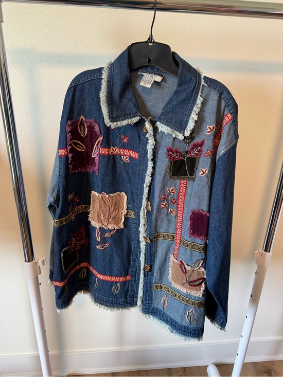 Sara Studio Jackets & Blazers - Sara Studio vintage patchwork embroidery denim jean chore jacket size 2X